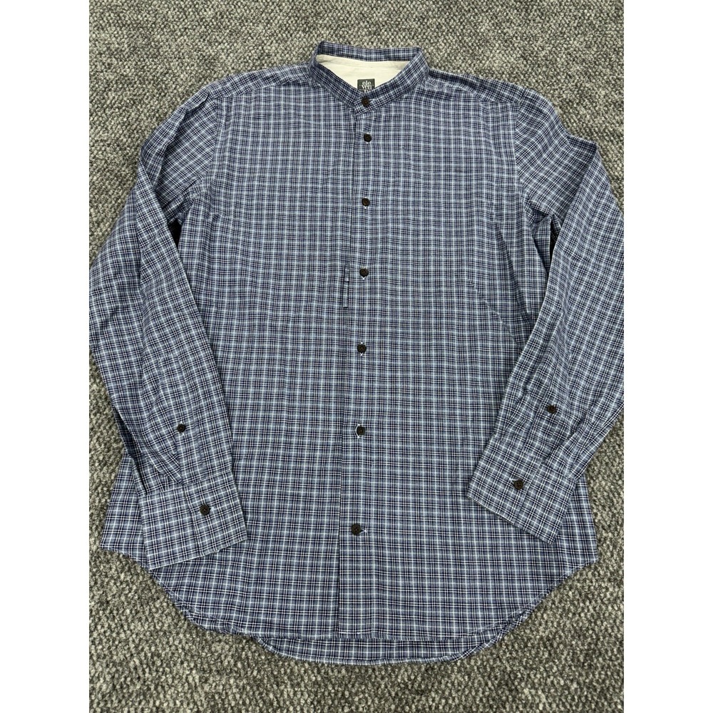 Eleventy Men's 15 3/4 - 40 (Medium) Blue Gingham Button Down Shirt Band Collar